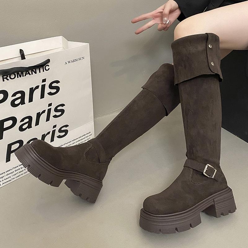 Modny temperament Małe kozaki za kolano na grubej podeszwie Buty damskie 2025 Nowe letnie cienkie wysokie buty rycerskie