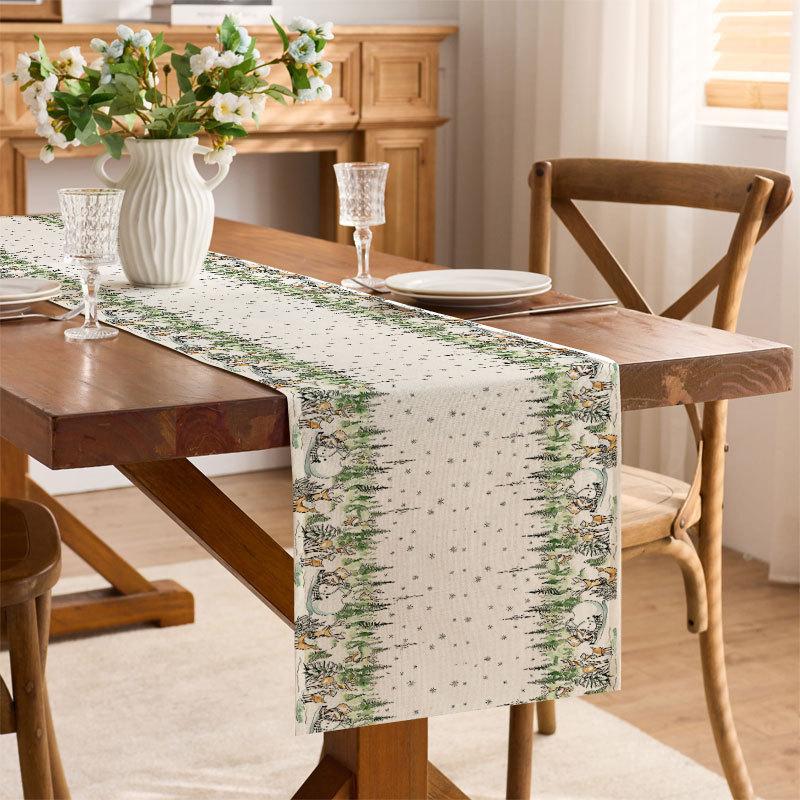 Weihnachts-Tischläufer Baumwolle Leinen Festliche Atmosphäre Küchentisch Heimparty Dekoration Tuch Tischdecke Platzset
