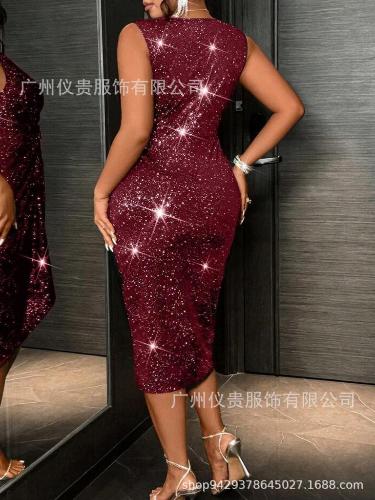 Plus Size Elegant Sleeveless V-Neck Dress for Women - Spring/Summer Fashion