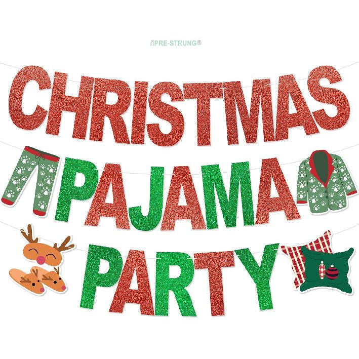 Christmas Pajama Party Banner - No DIY Christmas Pajama Party Decorations For Xmas Winter Holiday Party Supplies Glitter
