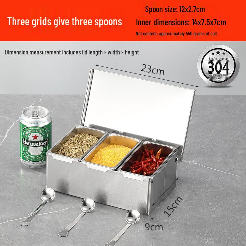 ZISIZ 304 Stainless Steel Flip-Top Seasoning Box
