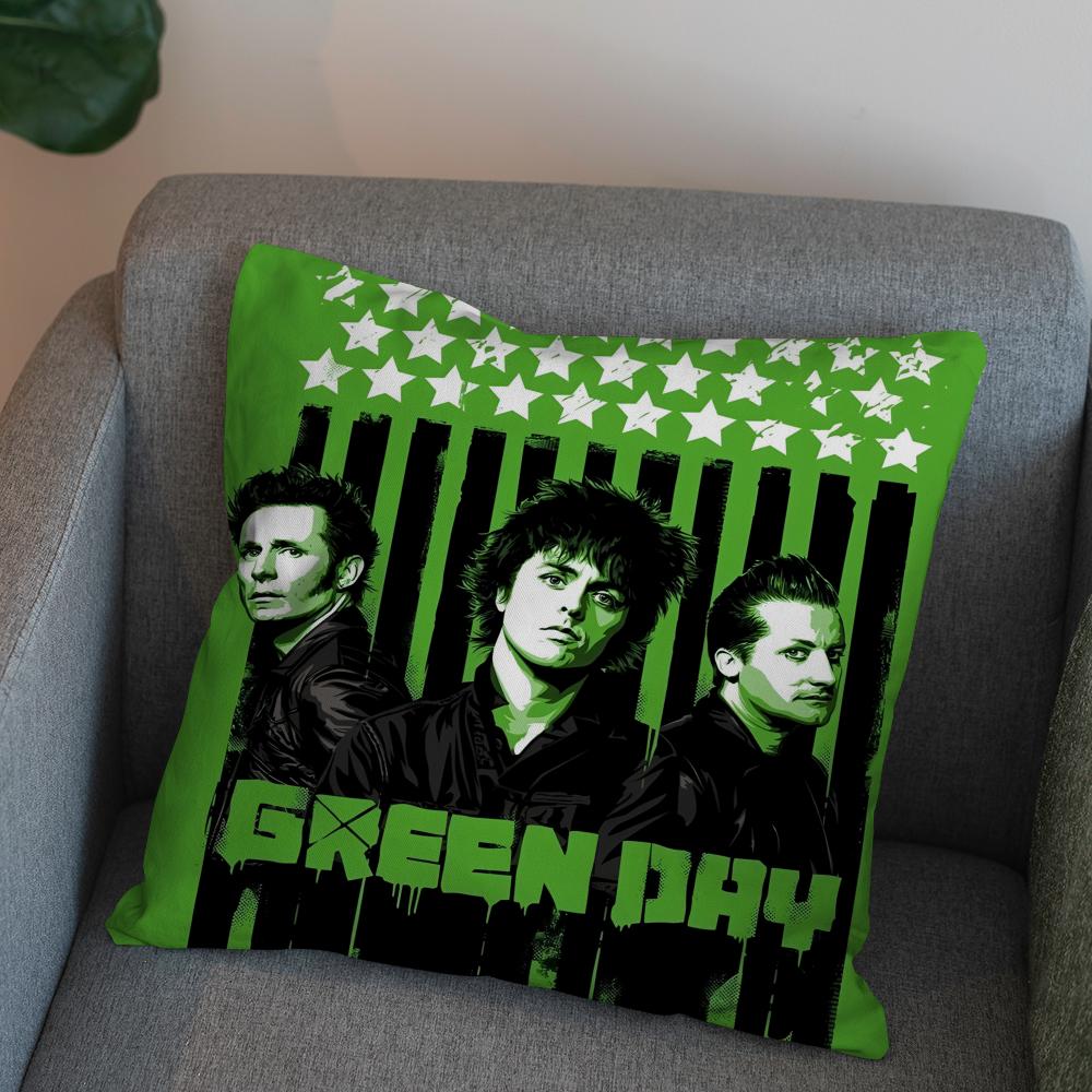 Federa per Cuscino Green Day per Auto Divano Decorativa per la Casa Stampa Double-Sided Peluche Quadrato Cuscino da Lancio Copricuscino