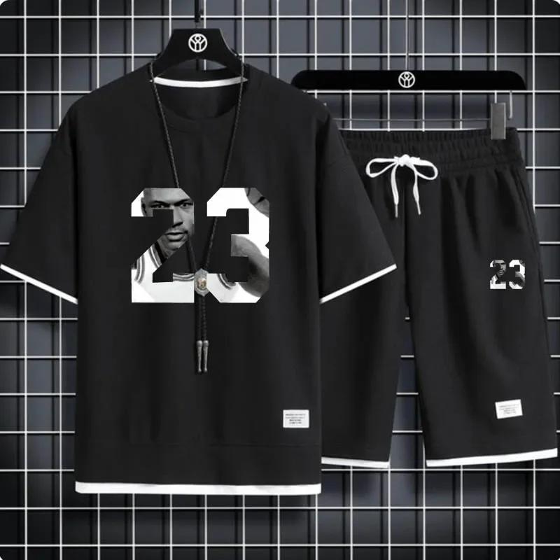 Set de pantaloni scurți pentru bărbați cu imprimeu waffle, 2 articole sport largi, stil Harajuku, modă de vară