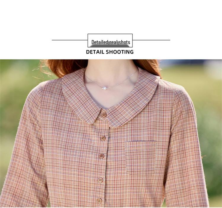 2025 Spring Women's Plaid Waist-Slimming Long Sleeve Dress with Turn-Down Collar