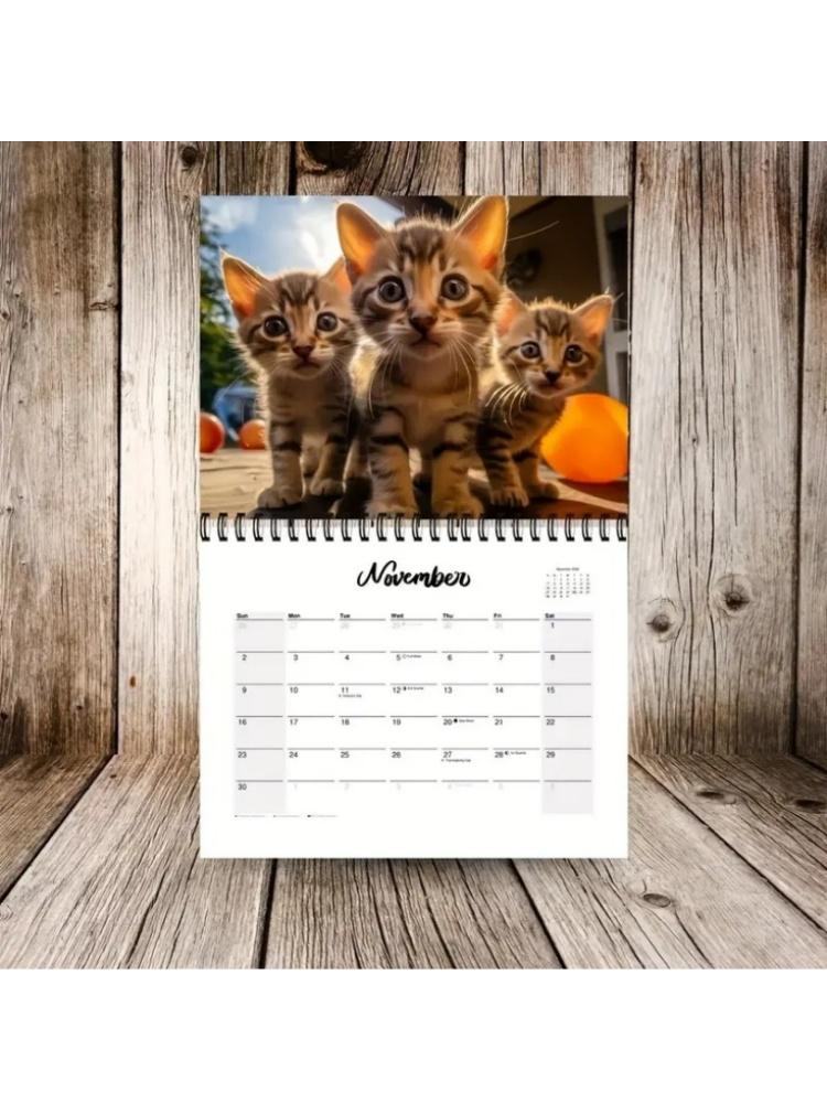 [Popular Choice] New 2025 Calendar, Cute Cat Wall Calendar, Three Kittens Calendar, Christmas and New Year Calendar