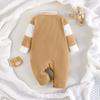 Baby Knitted Jumpsuit Bear Patch Embroidered Turn-Down Collar Romper Baby Spring and Autumn Long Sleeve Romper