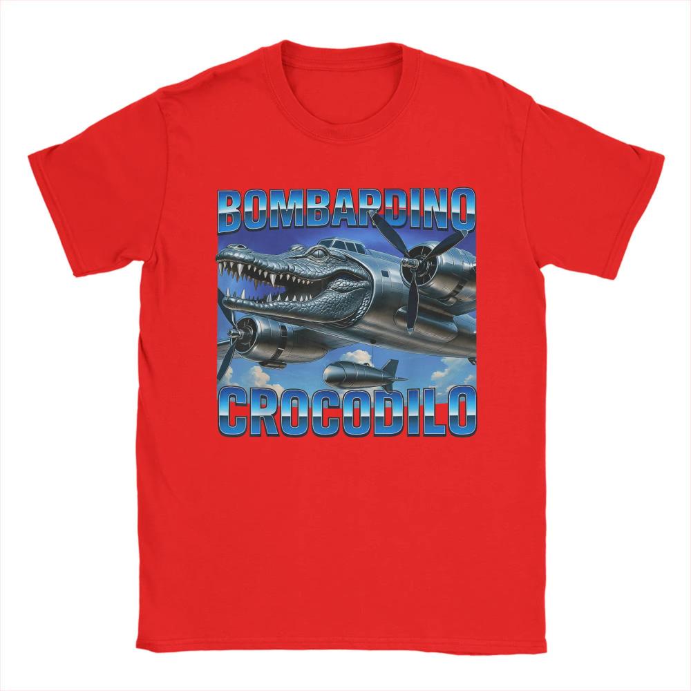 Mens TShirt Bombardino Crocodilo Novelty Cotton Tee Shirt Short Sleeve Italian Brainrot Meme Crocodile T Shirts O Neck Clothes