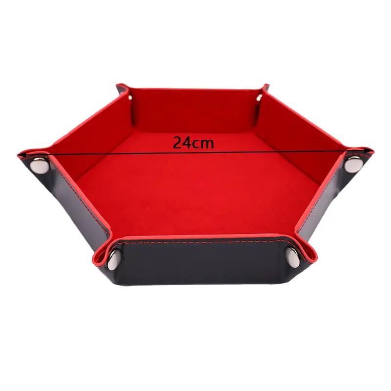 High Quality Foldable Dice Tray Box PU Leather Folding Hexagon Coin Square Tray Dice Game