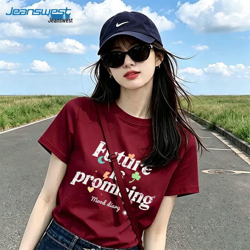 Jeanswest Women's Crew Neck Printed Short Sleeve T-Shirt