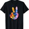 Colorful Silhouette Color Art Watercolor Peace Sign Hand T-Shirt(33)