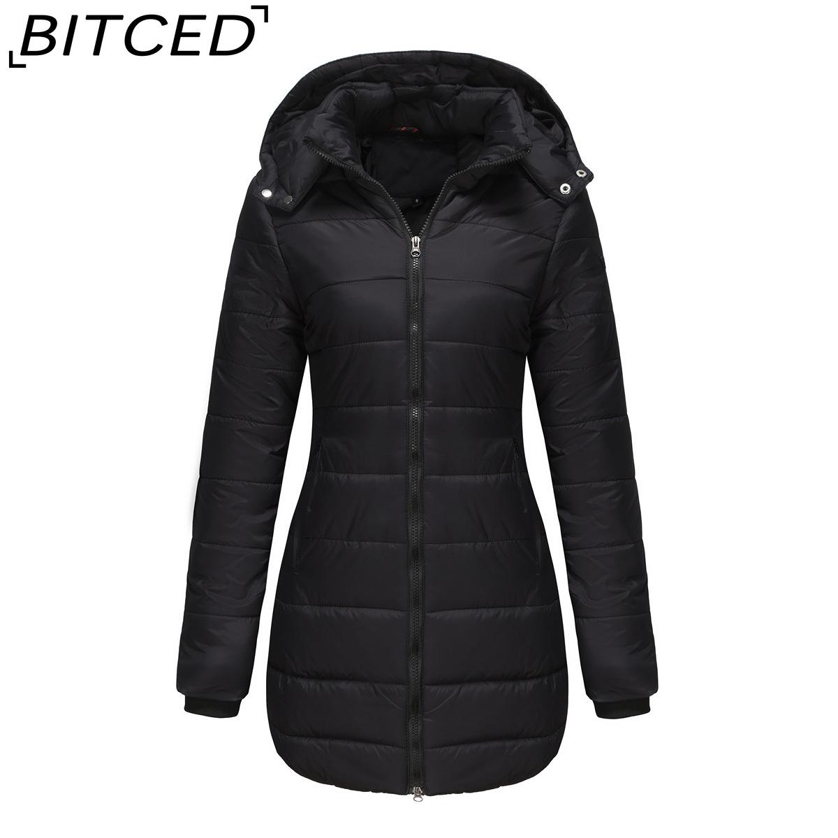 

BITCED Women s Water-Resistant Cotton Coat with Detachable Hood Long-Sleeve Parka for Fall/Winter Warmth Cotton-Blend Winter Jacket S чёрный