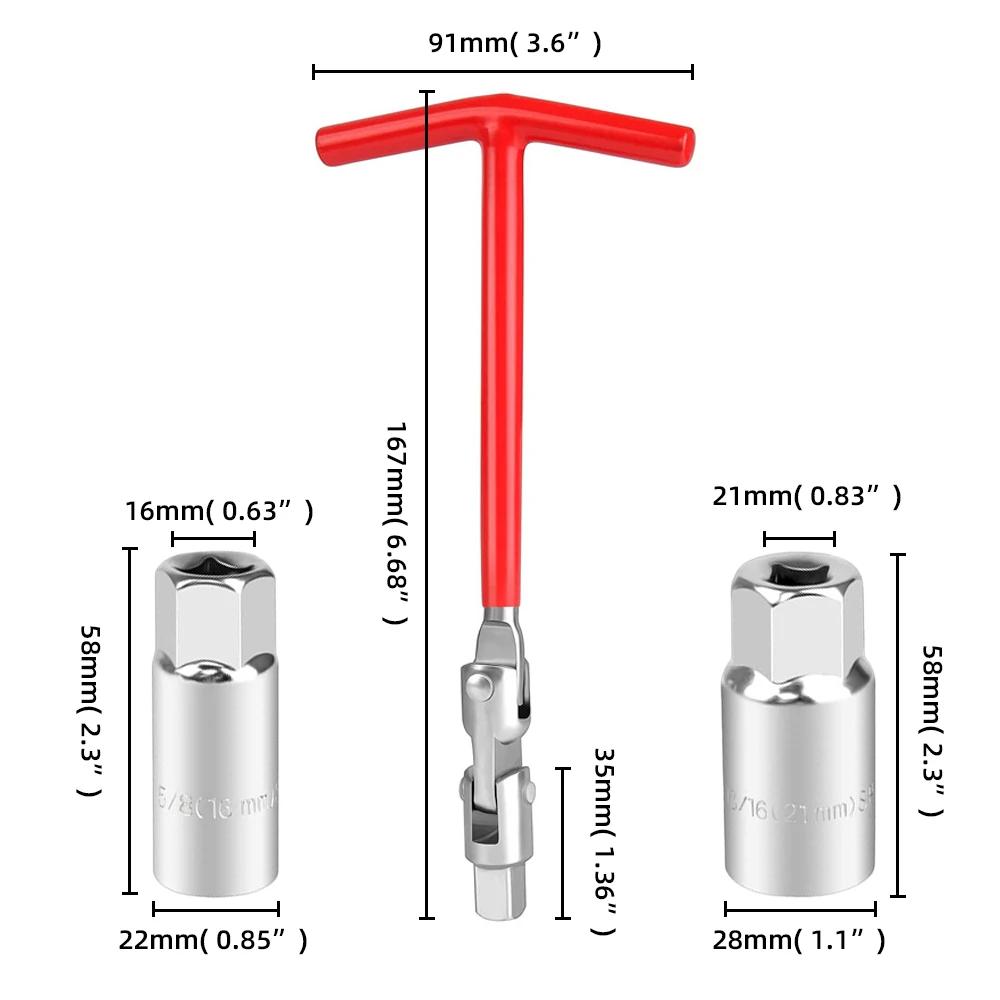 3 In 1 Car Motorcycle Repairing Tool Kit Spark Plug Removal Tool Socket Wrench 16mm (5/8") & 21mm (13/16") T-handle Wrench