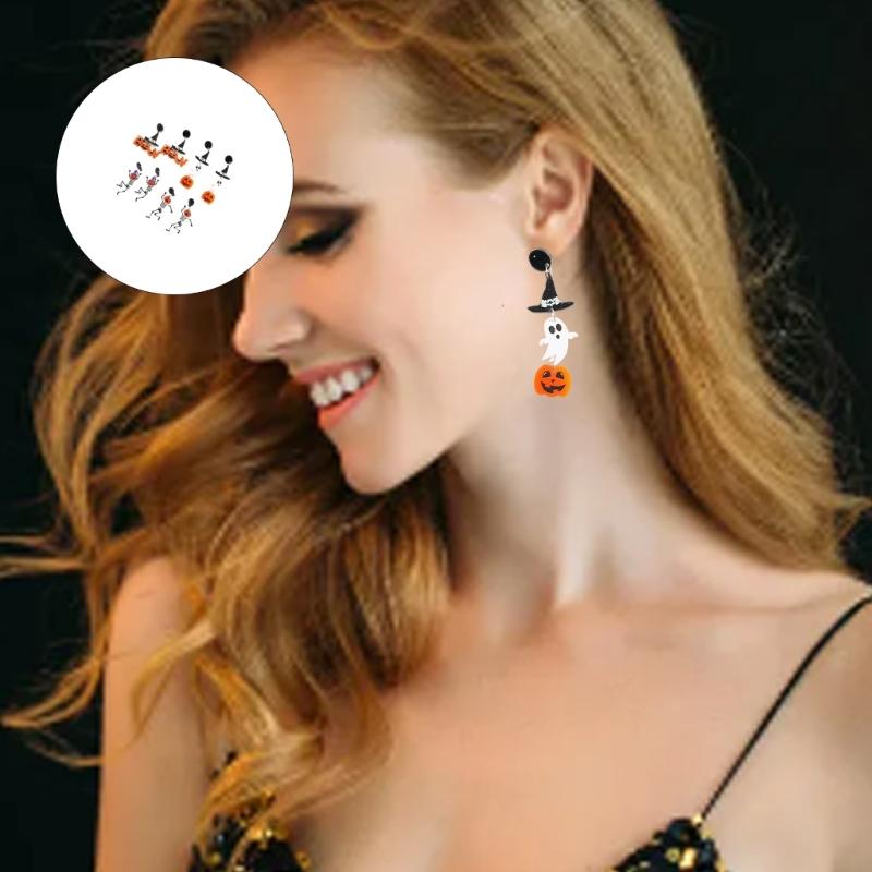 Halloween Pumpkin Hallucination Skeleton Cartoon Acrylic Earrings Lightweight Stable Accessories For Women Girls Costume Party