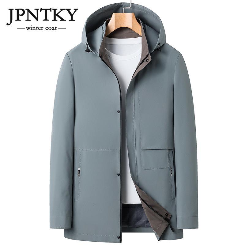 

JPNTKY Мужской Тренч средней длины на весну и осень, деловое повседневное однотонное высококачественное пальто со съемным капюшоном