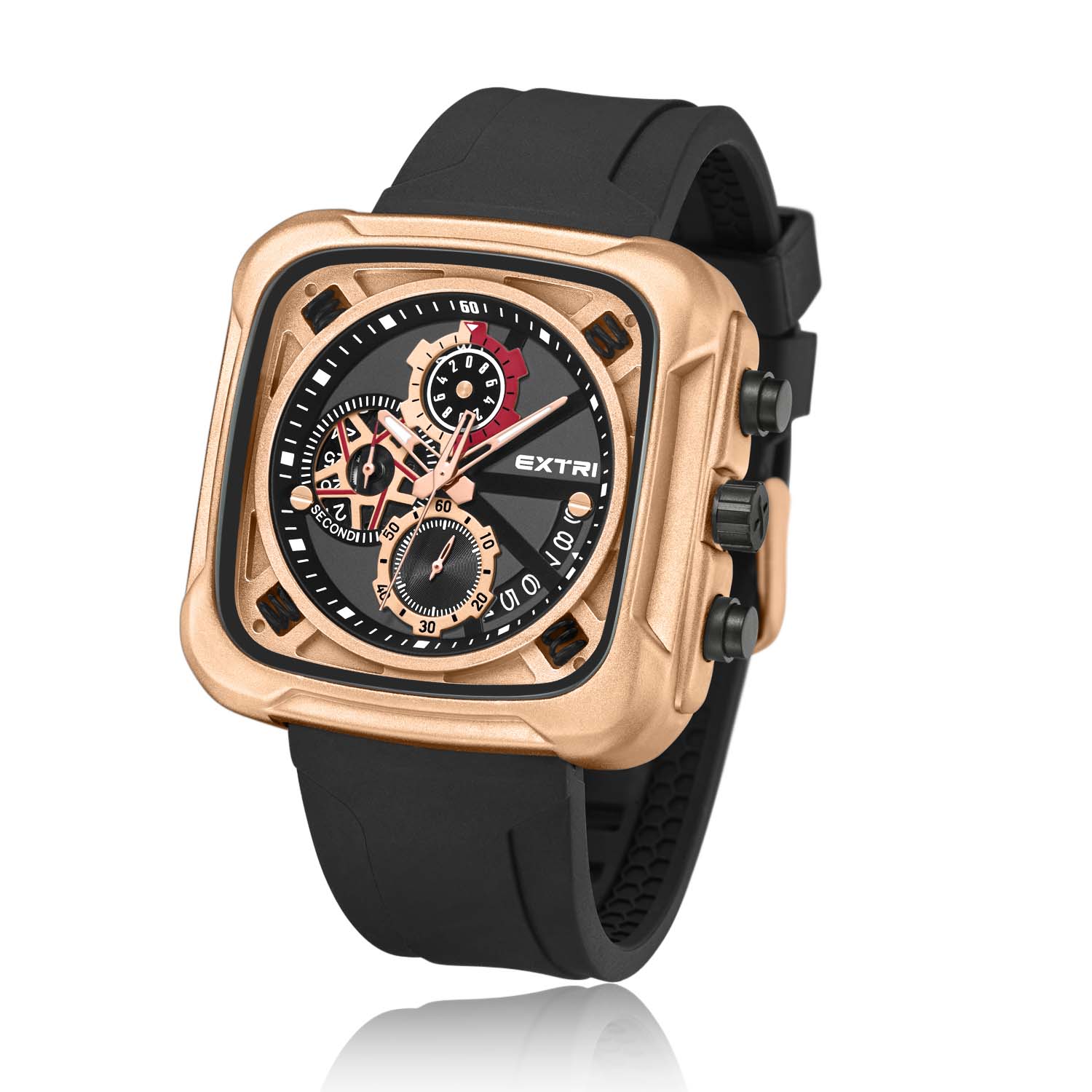 

Мужские повседневные часы Кварцевые часы Часы с несколькими циферблатами Квадратные мужские часы Аналоговый календарь Мужские часы Силиконовый ремешок золотой/чёрный