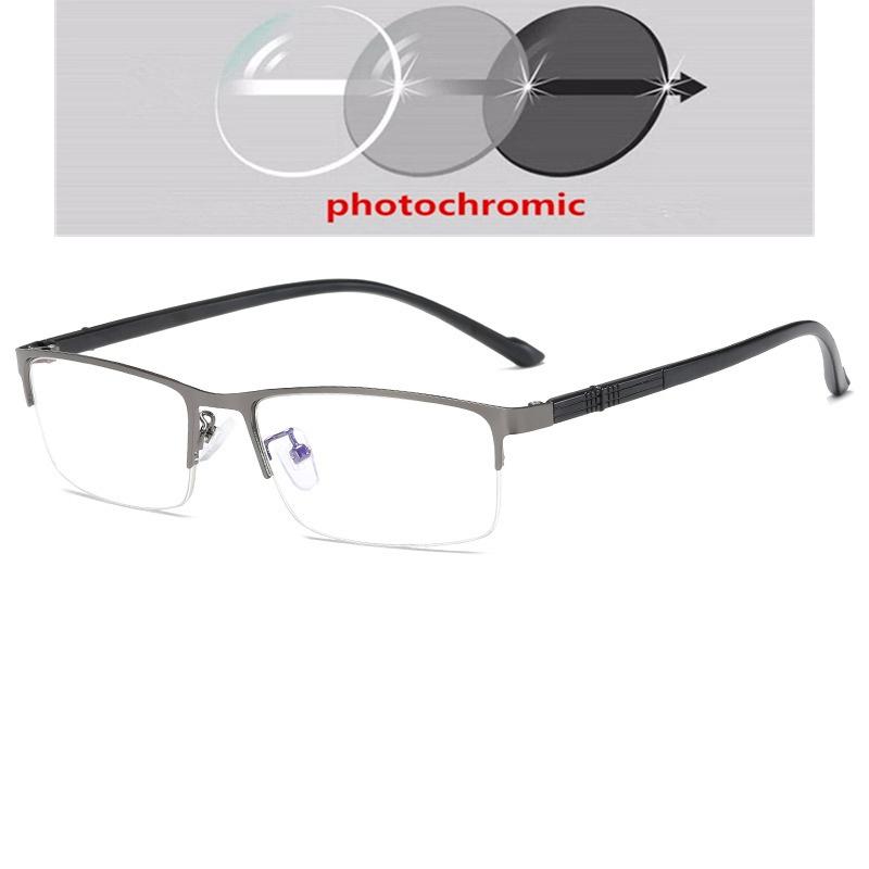 -0.5 -0.75 To -4.0 Half Frame Square Myopia Photochromic Eyeglasses Women Men Uv400 Prescription Glasses Power +0.5 +1.0 To +4