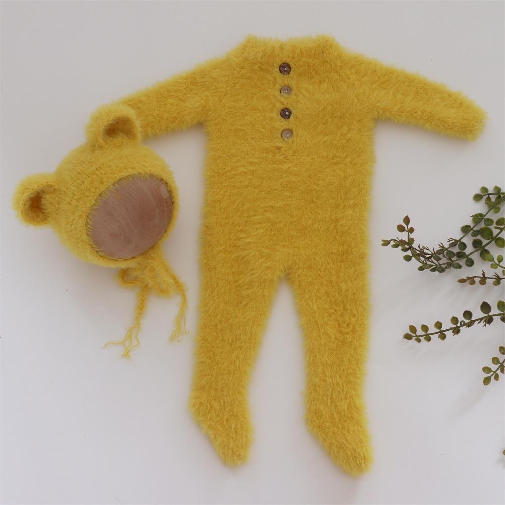 New Newborn Photography Clothing, Baby Soft Knitted Bear Onesie + Hat Two-piece Set