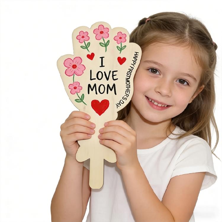 Customizable Wooden Flower Painting Accessories For Mother Day Gift For Mom And Family Handprints Flower Bouquet