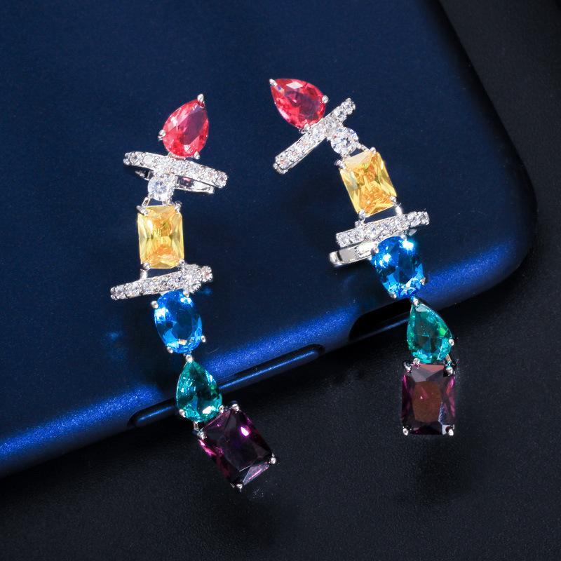 E0270 Wind Personality Temperament Earrings, High-End 3A Color Zircon Earrings