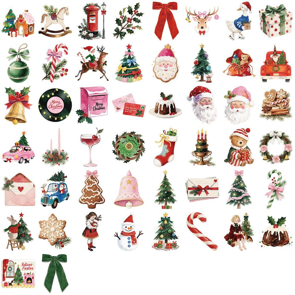 50 Cartoon Christmas Aesthetic Sticker Sheets for Decoration - Waterproof & Ideal for Guitars, Notebooks, Luggage, DIY Projects
