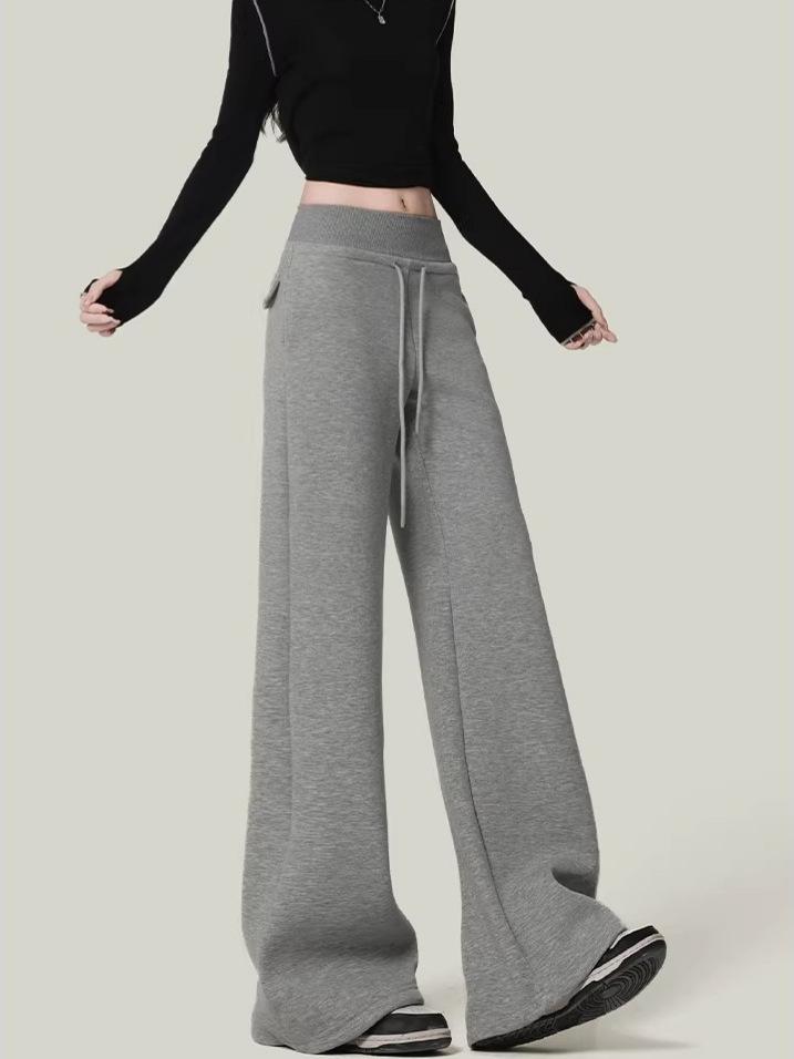 American Gray Wide-leg Casual Pants Women's Spring New High-waisted Loose-hanging Touching Pants