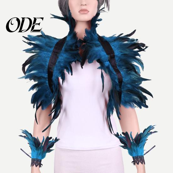 Feather Shawl Bracelet Set 1 Fake Collar with Wrist Ring Gothic Style Imitation Angel Wings Hollow Out Lace Unisex Model Stage Show Performance