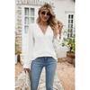 Women's Lace V Neck Blouse Long Sleeve Eyelet Embroidery Casual Loose Fit Shirt