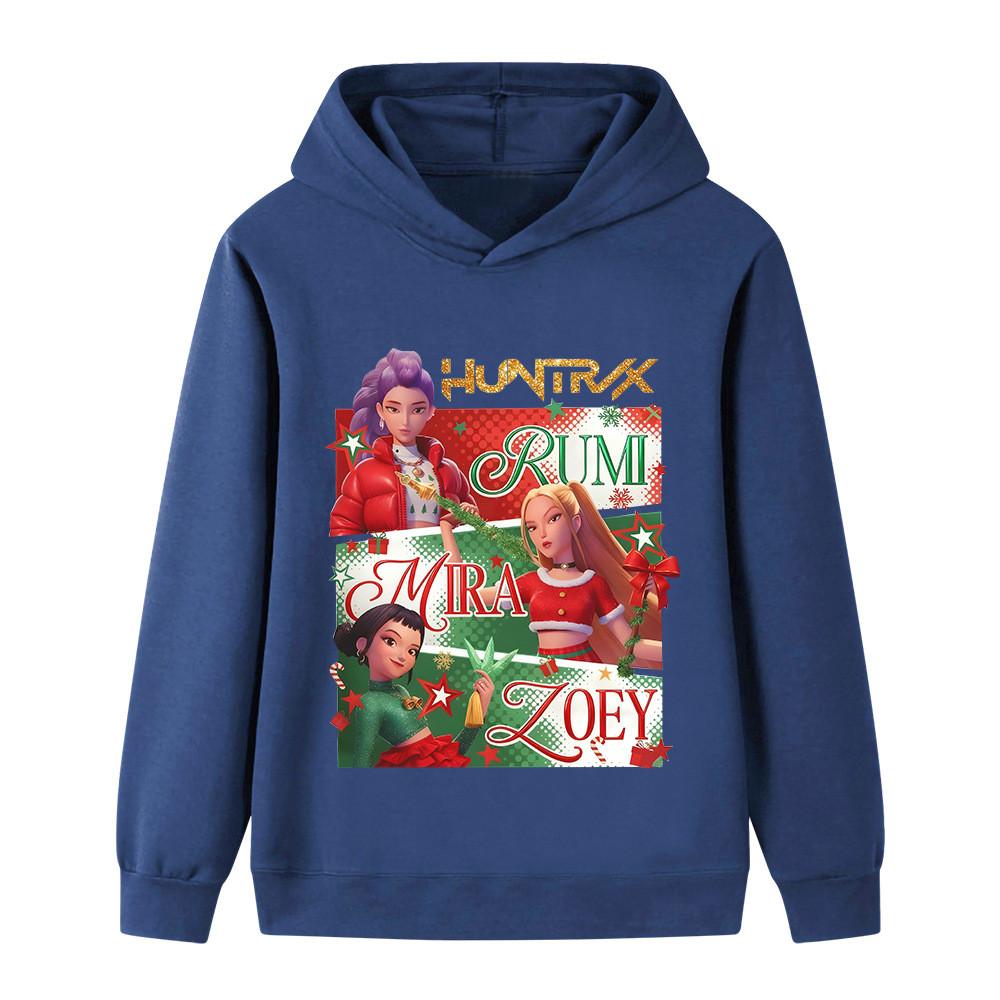 B1264 Kids Boys Girls Christmas New Year Kpop Rumi Zoey Mira Print Long Sleeves Hoodie