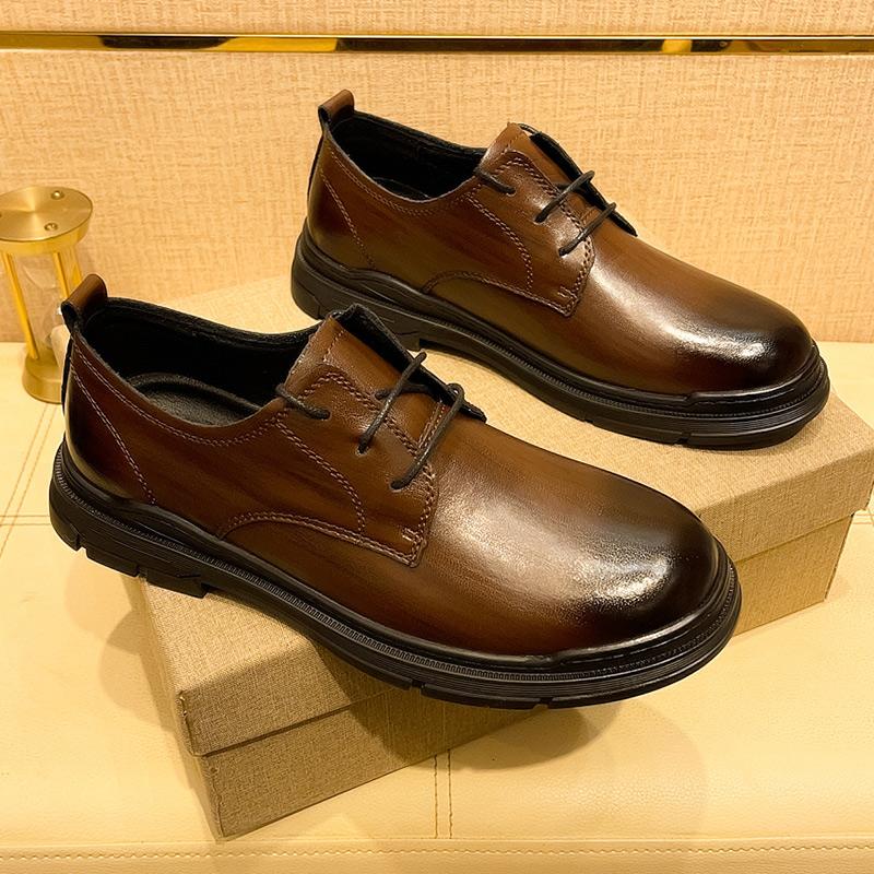 New Oxfords Footwear Mens British Genuine Leather Shoes Outdoor Casual Ankle Shoes Low Top Casual Leather Elevator Shoe