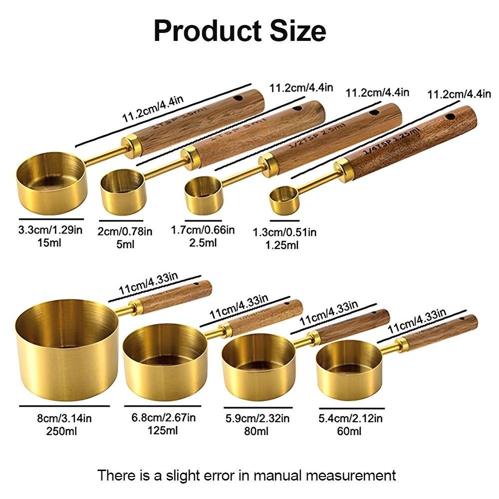 4 Pezzi Cucchiaio Dosatore Caffè con Manico in Legno Oro Argento Strumento per Cottura Gelato Zucchero Sale Spezie