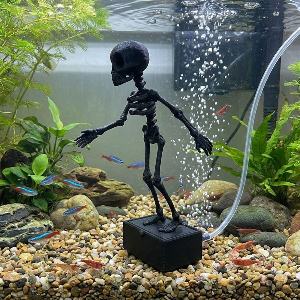 Glow In Dark Fish Tank Dance Skull Bubbler 3D Printed Water Wiggling Skeleton Decor Gag Gift