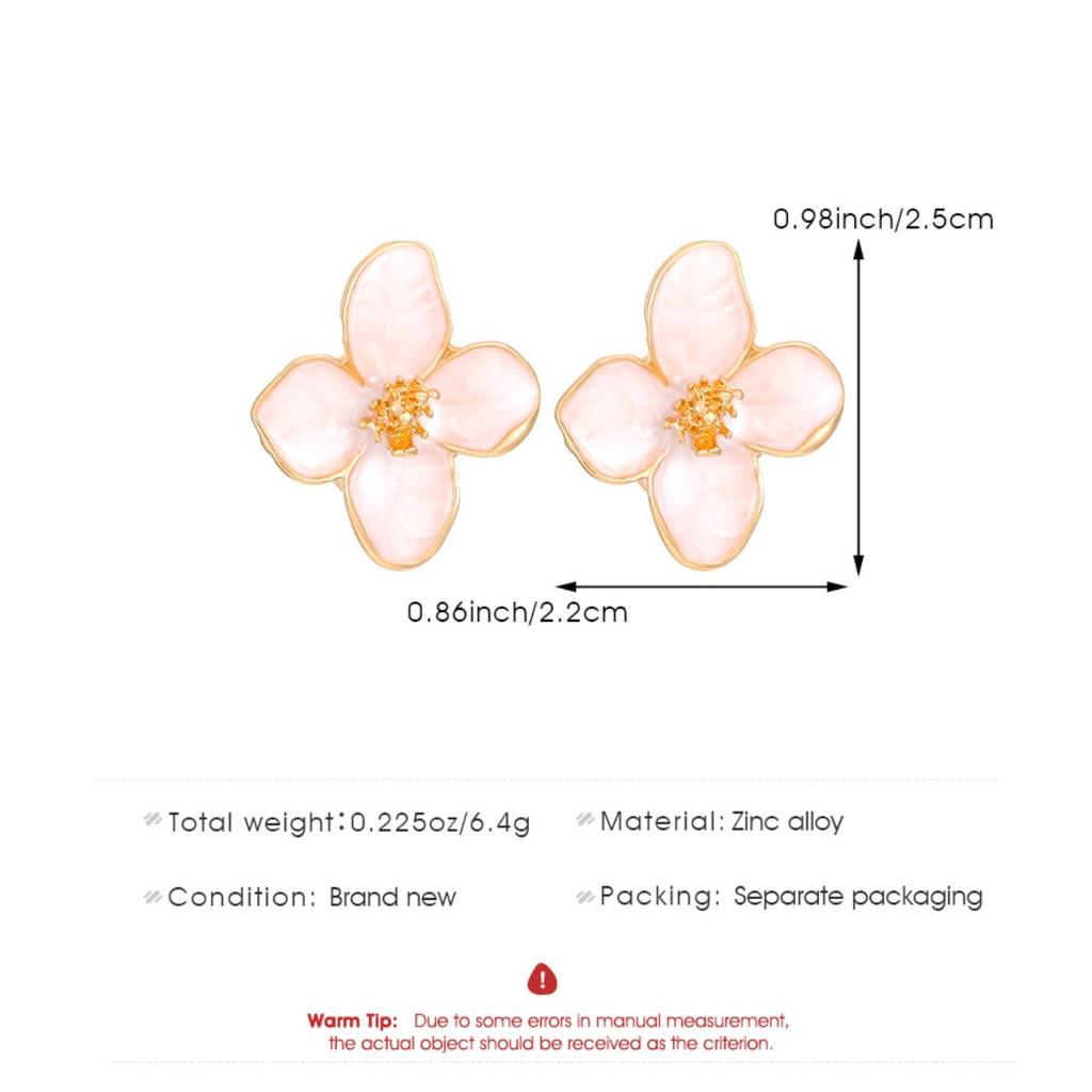 Soft Pink Enamel Flower Stud Earrings with Gold Tone Accents for Women Elegant Style