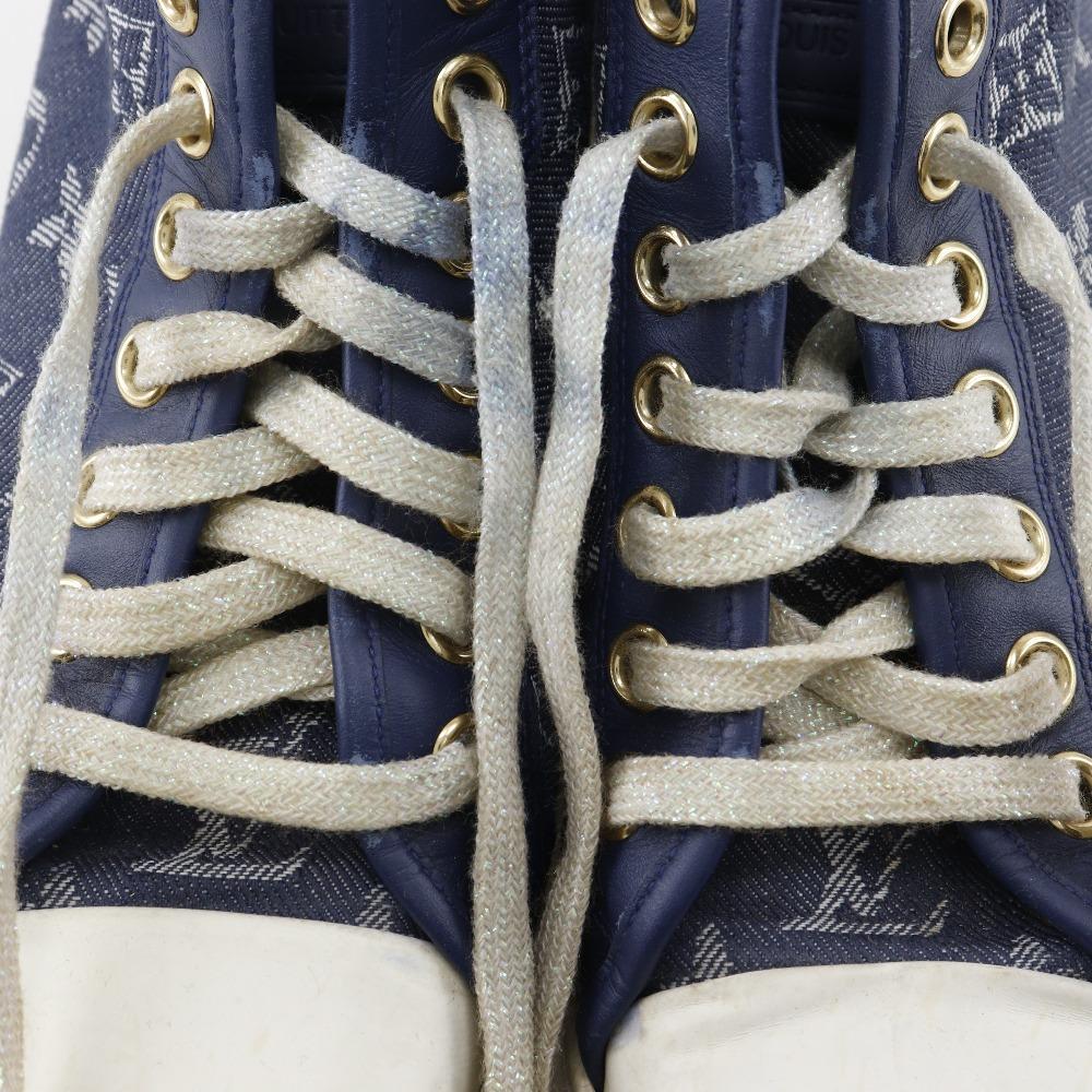 Louis Vuitton High Cut Sneakers Blue Monogram Denim Women Used