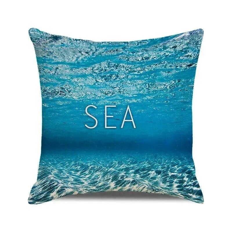 Seascape Theme Decorative Pillow Case Letter Beach Ocean Animals and Plants Home Hotel Living Room Sofa Cushion Cover