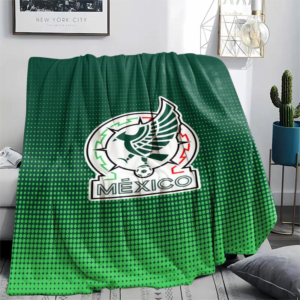 1Pc Mexico National Football Print Flannel Blanket High Quality Warm Comfortable Cover for All Seasons Perfect for Gifts Home Decor