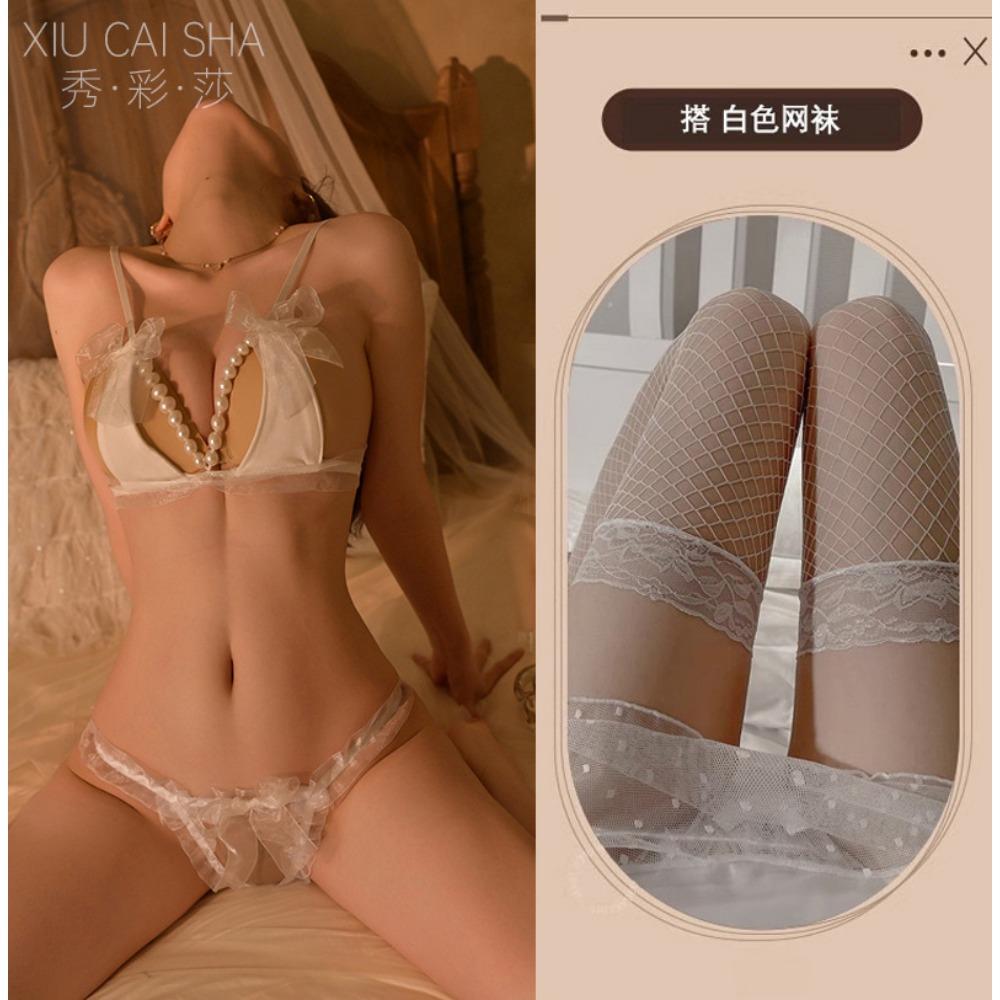 Sexy Bed Free Sex Underwear Without Steel Ring Shows Large Bra Pure Desire Free Milk Pearl Three-point Set