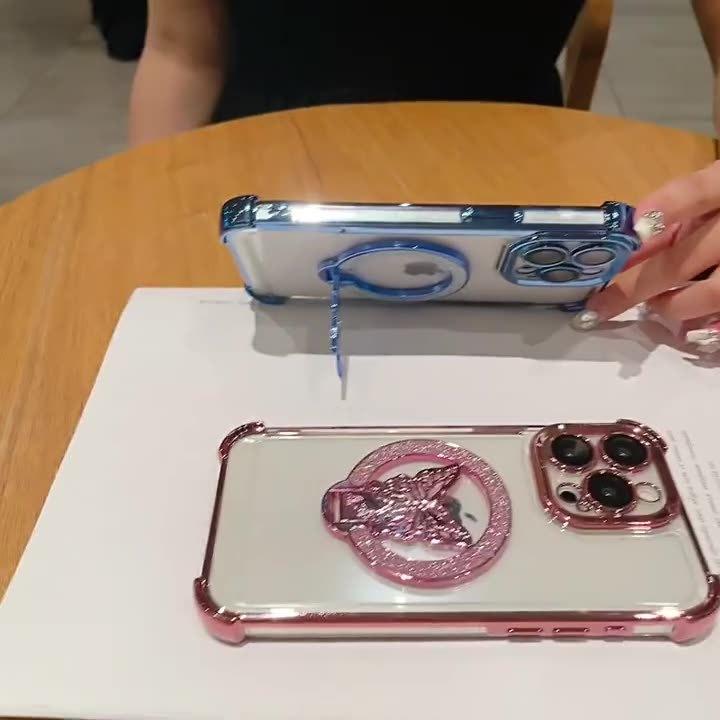 Applicable To IPhone16 Magnetic Suction Phone Case Flash Powder Butterfly Stand 14 Apple 15 Promax Airbag Anti-fall