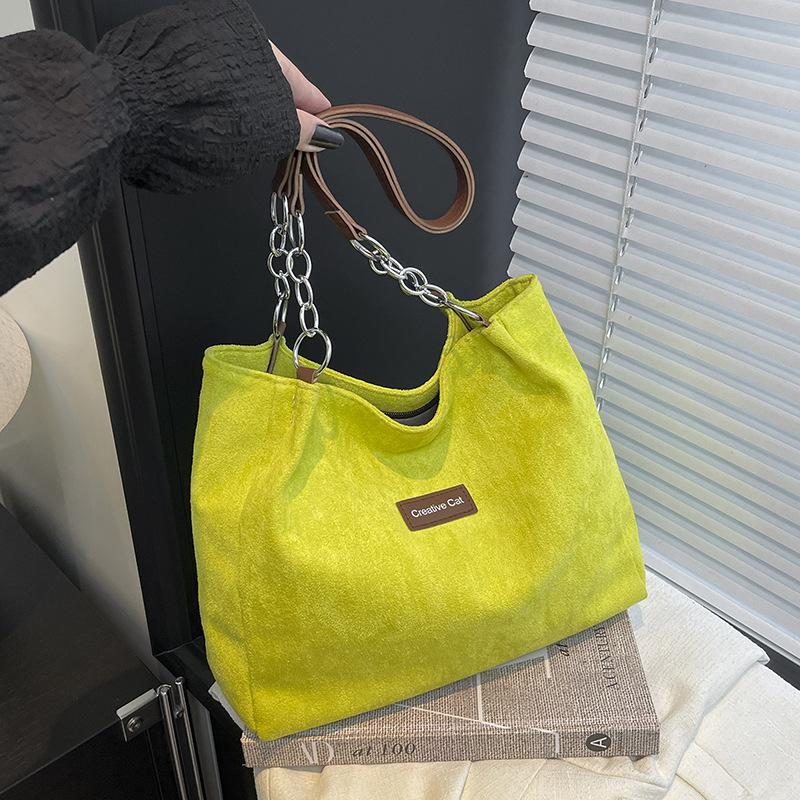 

Замшевая замшевая сумка под мышкой женская универсальная сумка-тоут большой вместимости модная сумка через плечо для通勤 высококлассная сумочка желто-зеленый