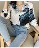 Fairy Stone Long Sleeve Chiffon Blouse with Letter Size Women's Print, V-Neck, Casual/Formal, B-24 (White, M)