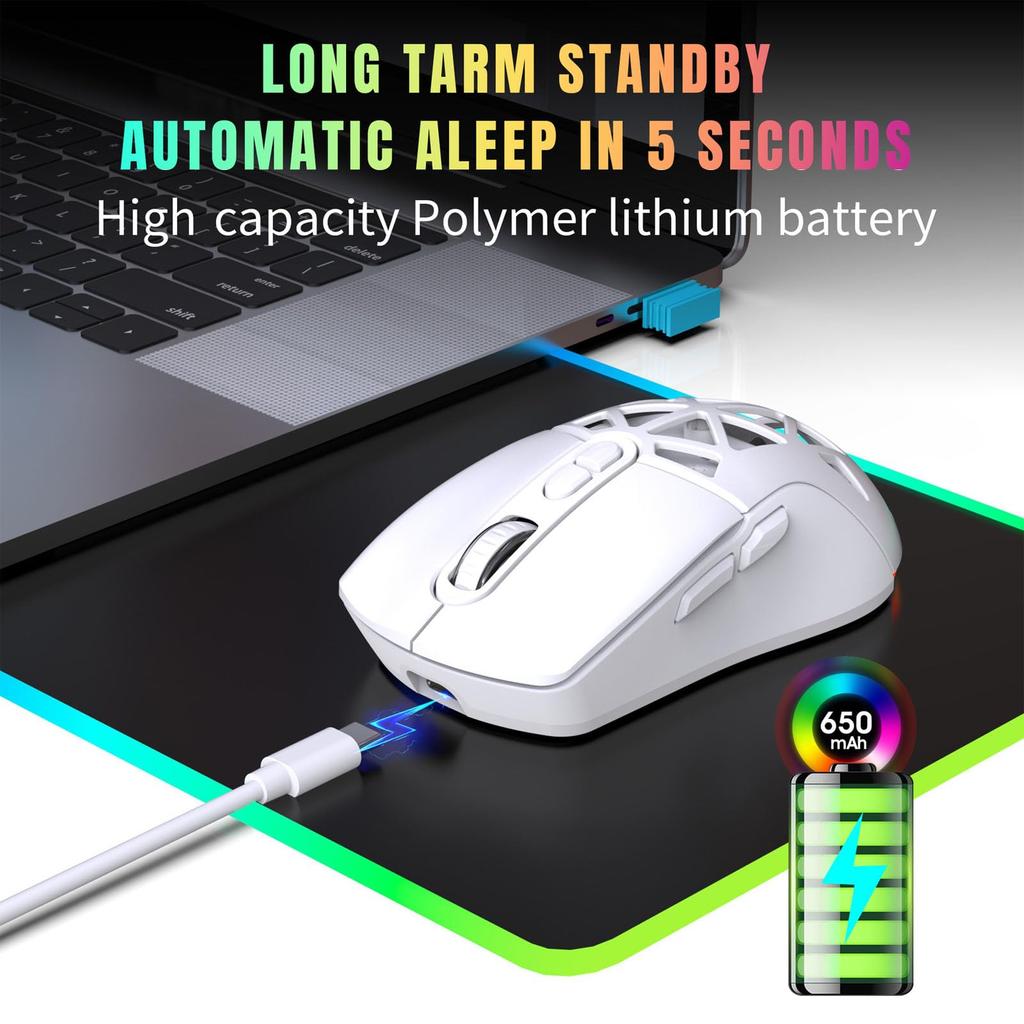 Wireless Gaming 4800 DPI Dual Mode Wireless with RGB Portable Gaming 4 DPI Levels for Laptop PC Mouse, BT5.1/2.4G Mouse, Backlight, Mouse,