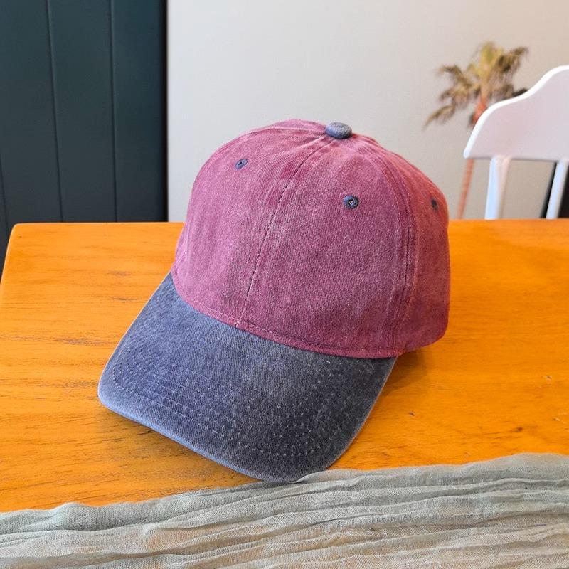 Retro Color-blocked Denim Brim Ponytail Baseball Cap Personality Curved Brim Sports Hip Hop Style Baseball Cap Adjustable