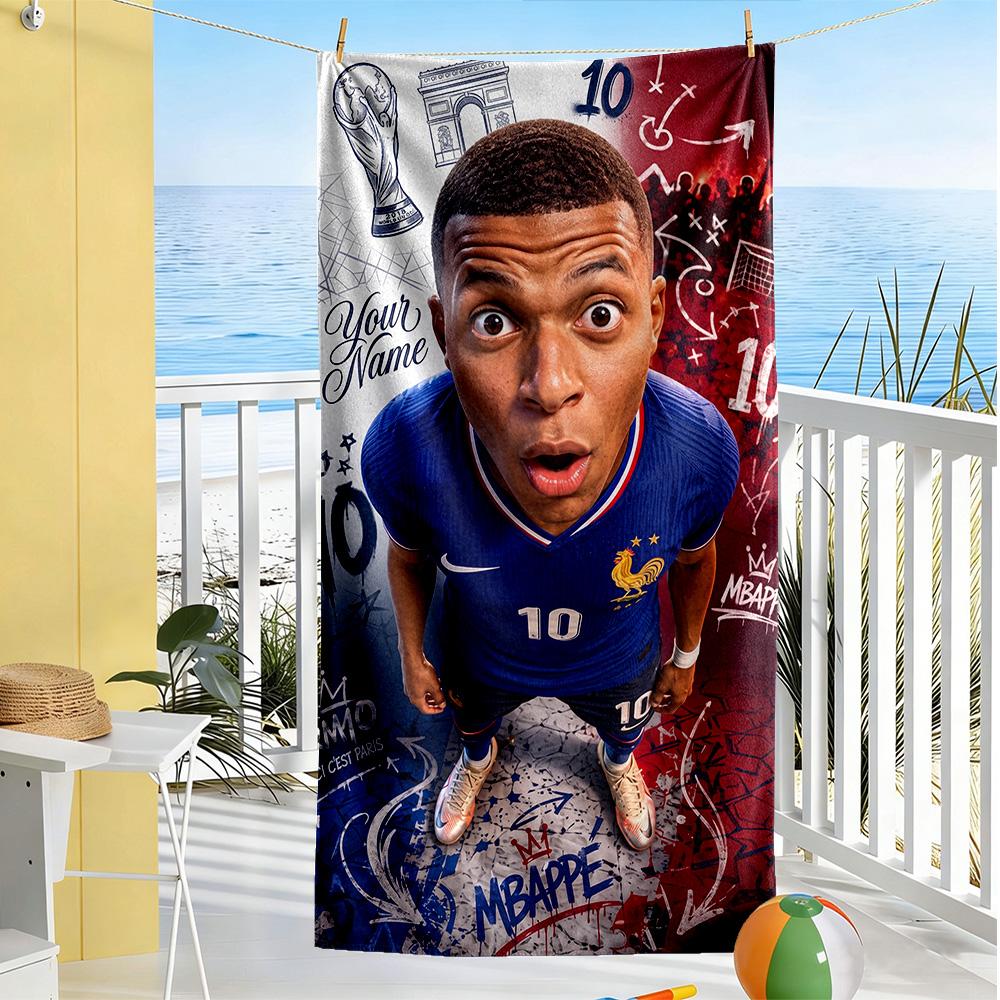 Mbappe Customize Text Beach Towel Soft Durable Quickdry Portable For Swimmingbeachcamping Travel Beach Accessoriesgym