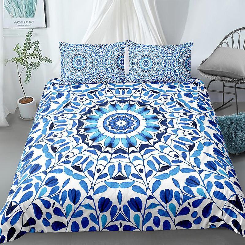 Mandala Duvet Cover Set King Tie Dye Paisley Quilt Cover Purple Boho Hippie Trippy Floral Exotic Style Bedding Set