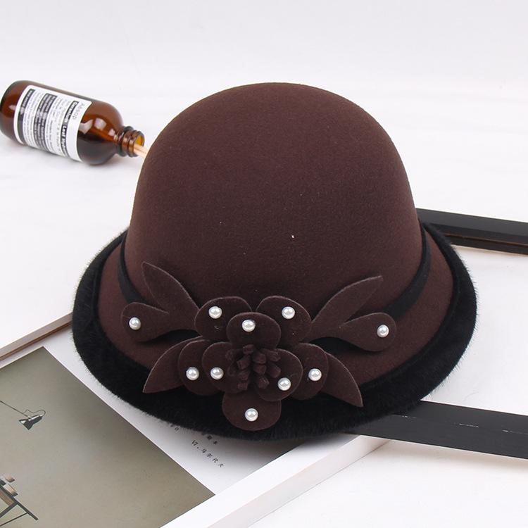 2022 Autumn And Winter Woolen Hat Women'S Casual Wide-Brimmed Top Hat, Flower Dome Fashion Hat