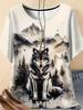Neues Damen T-Shirt 3D Wolf Druck Rundhals Kurzarm Mode Grafik T-Shirts Lustige Streetwear Tops Y2k Lockeres T-Shirt Damen Kleidung