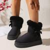 Fashion Women Boots Fashion Bow Round Toe Elegant Snow Boots Winter Flat Wear-resistant Plus Velvet Warm Women Shoes Zapatos De Mujer