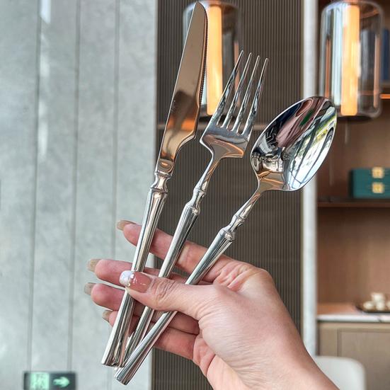 Western Food Tableware 304 Stainless Steel Slim Waist Handle Knife Fork Spoon Mirror Polished Dishwasher Safe Flatware
