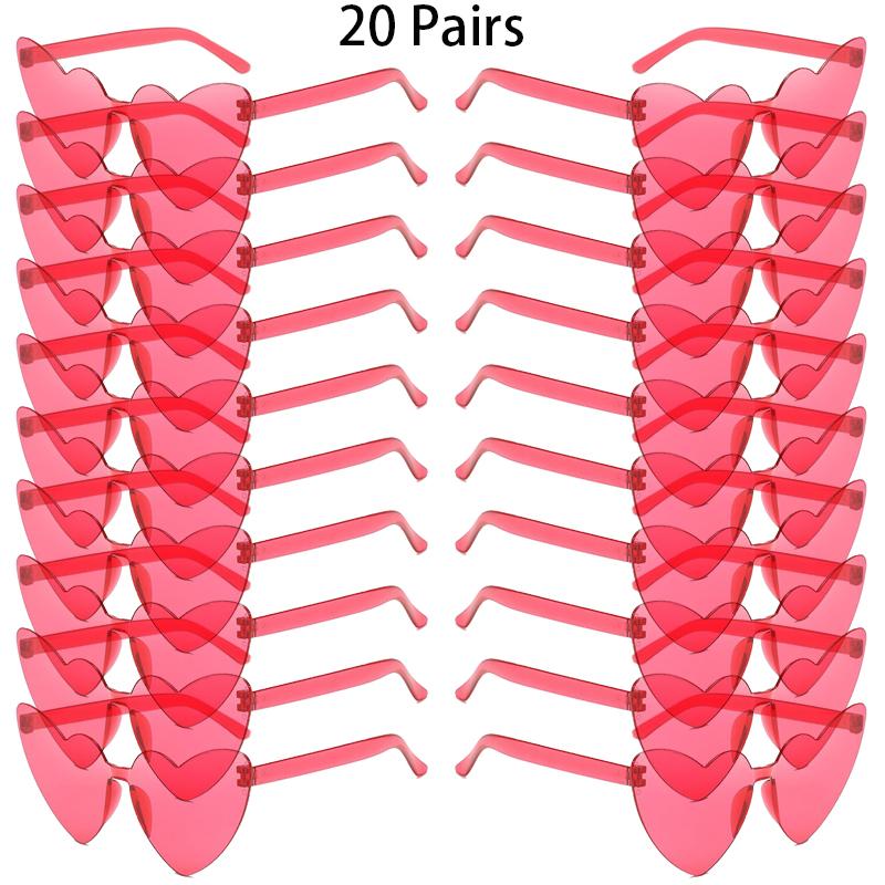 16/20 Pairs Cute Heart Shaped Sunglasses Fashion Rimless Solid Color Beach Vacation Shades Women Trendy Rave Decor Sun Glasses