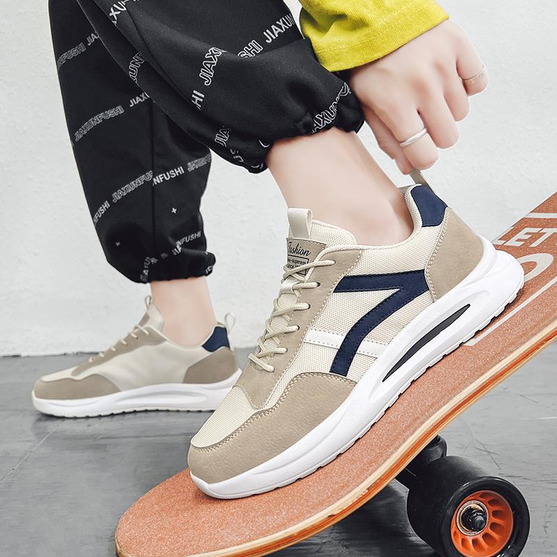 Men’s Jogging Sports Shoes Street Style Khaki Running Sneakers Mesh Retro Grey Plus Size Skate Board Shoes