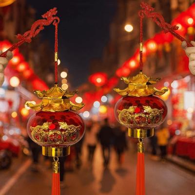 Hot Stamping Relief Spring Festival Lanterns Glowing Handmade Pagoda Lantern Blessing with Tassel Projection Lanterns
